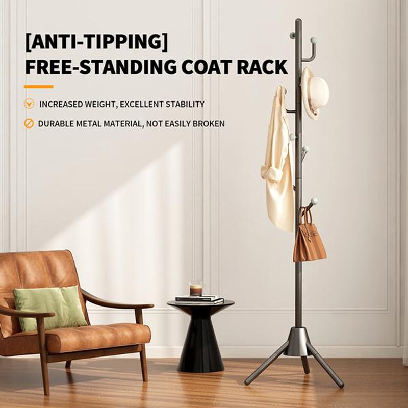 Meshimec Heavy Duty Coat Rack 8 Hooks Purse Rack Organizer | 8LB Stable Base Metal Hanger | Black for Winter Coats/Bags/Hats Room Decor Christmas Tree for Girls Gift