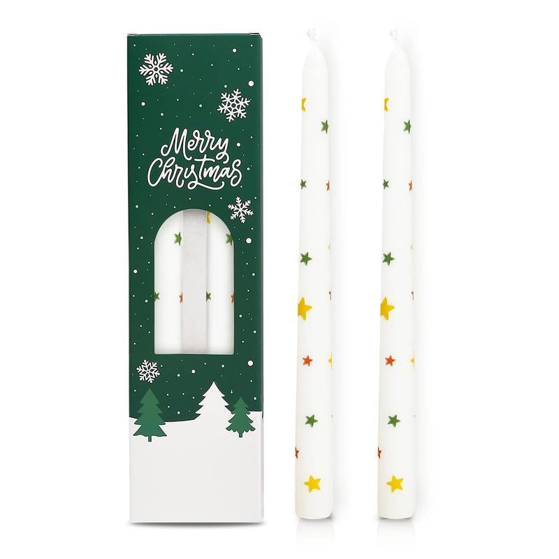 2 Pack Christmas Taper Candles 10 Inch Unscented Candlesticks with Holiday Icons for Table Decor Mixed Candle Warmer Lamp Classic Design Long Lasting Burn - Ornaments