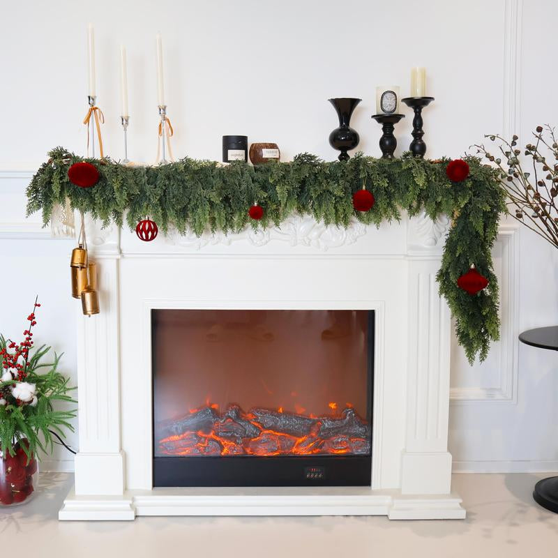 Senjie Christmas Low-Maintenance Cedar Garland with Vertical Flow Perfect for Any Mantel or Doorway Holiday Charm Real Touch Winter Green Pine（6Ft,9Ft)